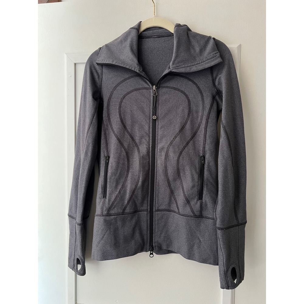 Lululemon Womens Multi Jacket Gray Black Striped Full Zip Logo Athleisure Size 4
